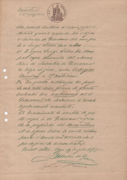 Contratto con firma autografa. Datato 19 luglio 1892.
