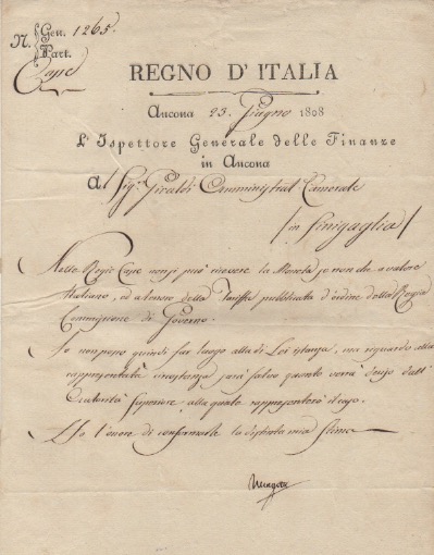 Documento con firma autografa, datato 23 giugno 1808 - Ancona, …