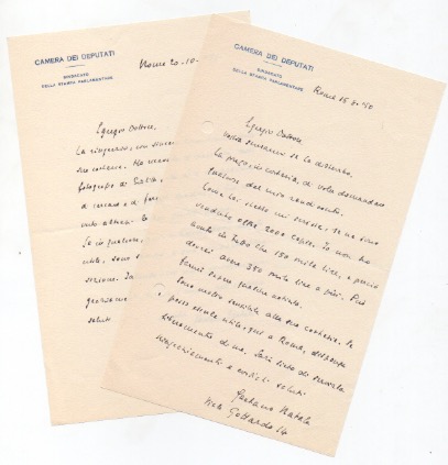 Due lettere autografe firmate, datate 15 agosto 1950 e 20 …