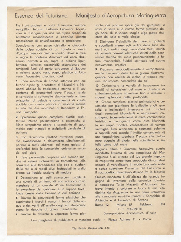 Essenza del Futurismo. Manifesto d’Aeropittura Maringuerra