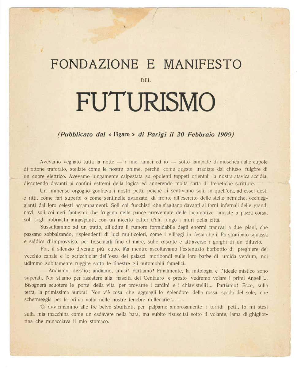 Fondazione e manifesto del futurismo. (Pubblicato dal «Figaro» di Parigi …