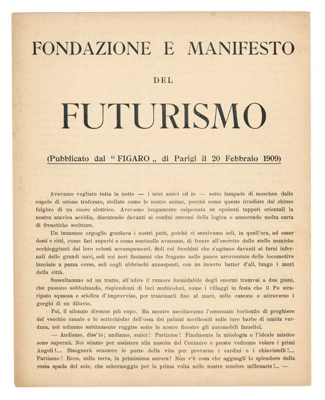 Fondazione e manifesto del futurismo (Pubblicato dal «Figaro» di Parigi …