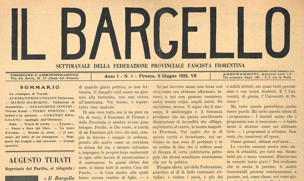 Il Bargello. Settimanale della Federazione Provinciale Fascista Fiorentina