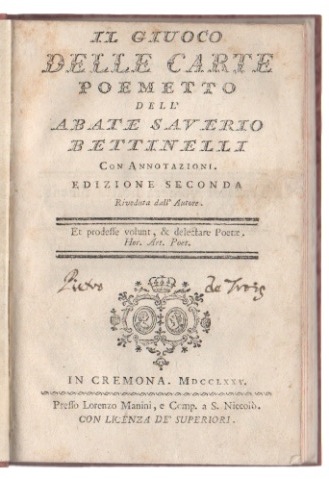Il giuoco delle carte. Poemetto . Edizione seconda riveduta dall’Autore
