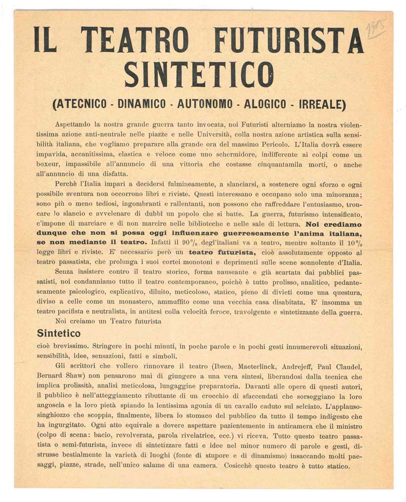 Il Teatro futurista sintetico (atecnico - dinamico - autonomo - …