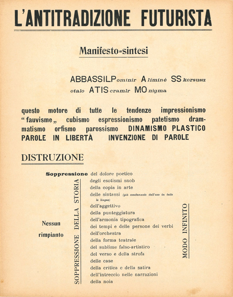 L’antitradizione futurista. Manifesto = sintesi