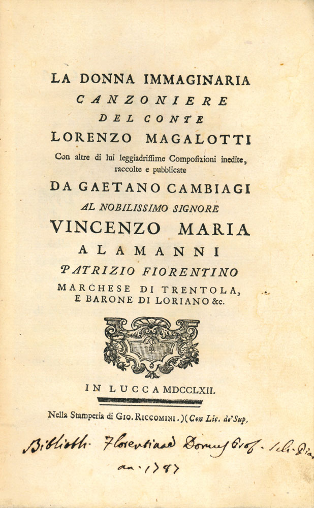 La donna immaginaria del Conte Lorenzo Magalotti Con altre di …