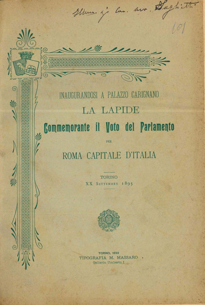 La lapide commemorante il voto del Parlamento per Roma capitale …