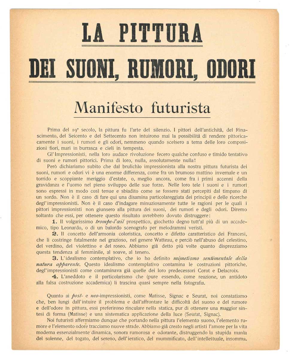 La Pittura dei suoni, rumori, odori. Manifesto futurista