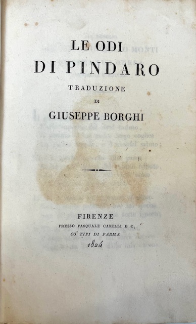 Le odi di Pindaro. Traduzione di Giuseppe Borghi