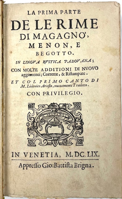 Le rime di Magagnò, Menon e Begotto. In lingua rustica …