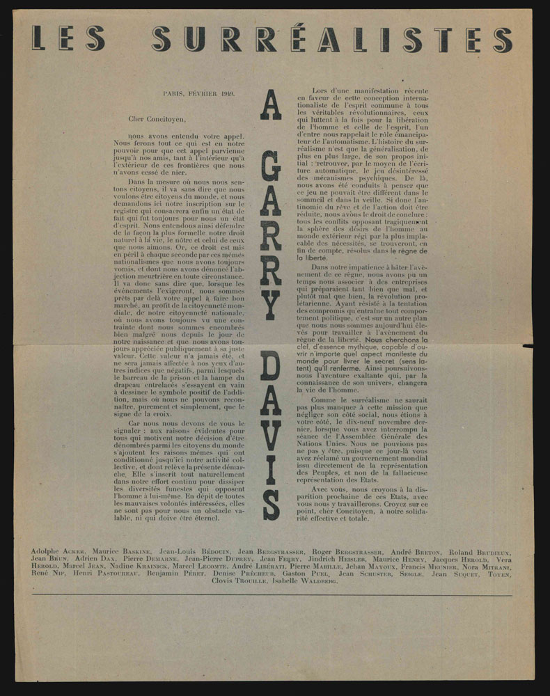 Les surréalistes à Garry Davis
