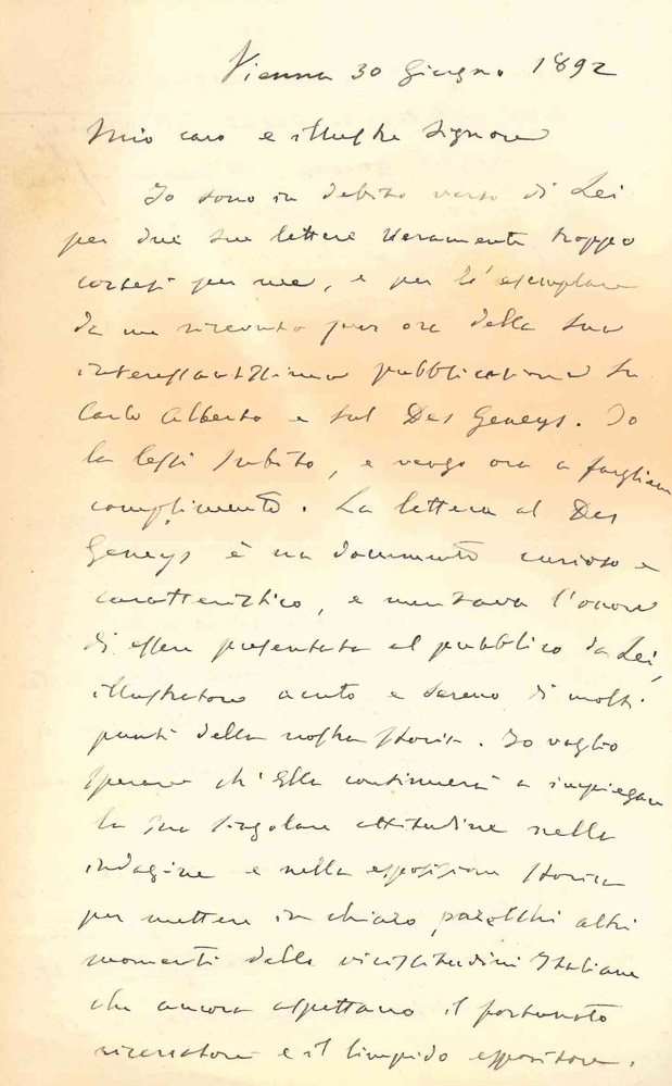 Lettera autografa a Paolo Boselli