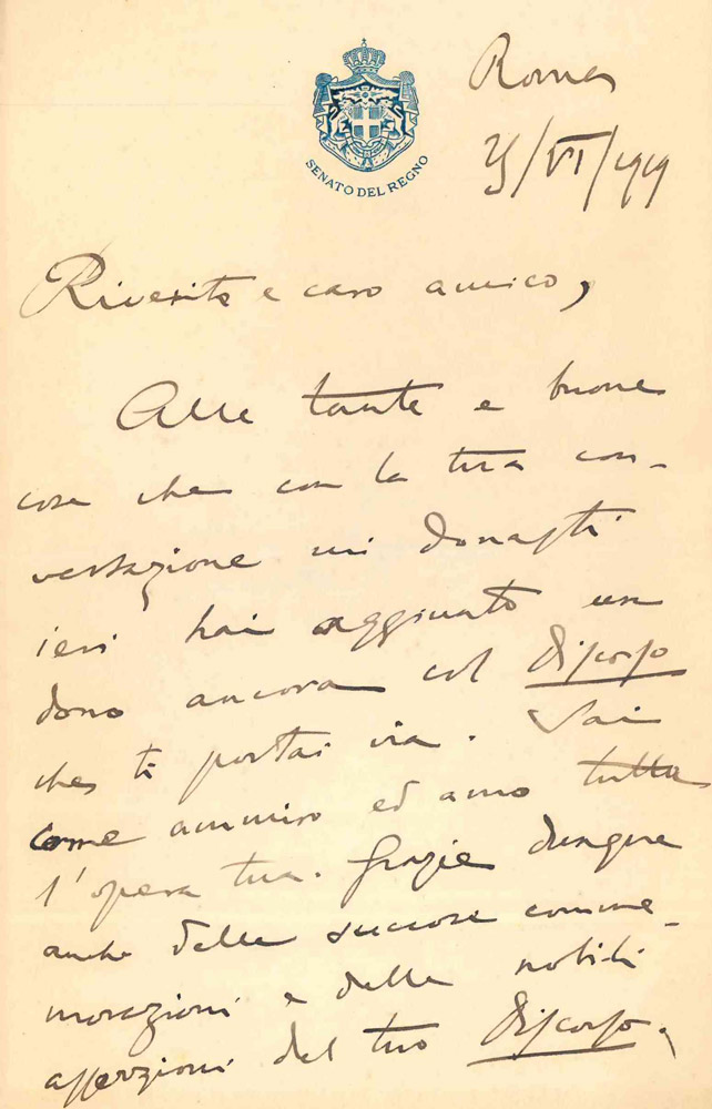 Lettera autografa a Paolo Boselli (Accademia della Crusca)