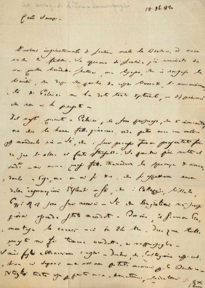 Lettera autografa al Marchese Trivulzio riguardante l'arresto di Silvio Pellico