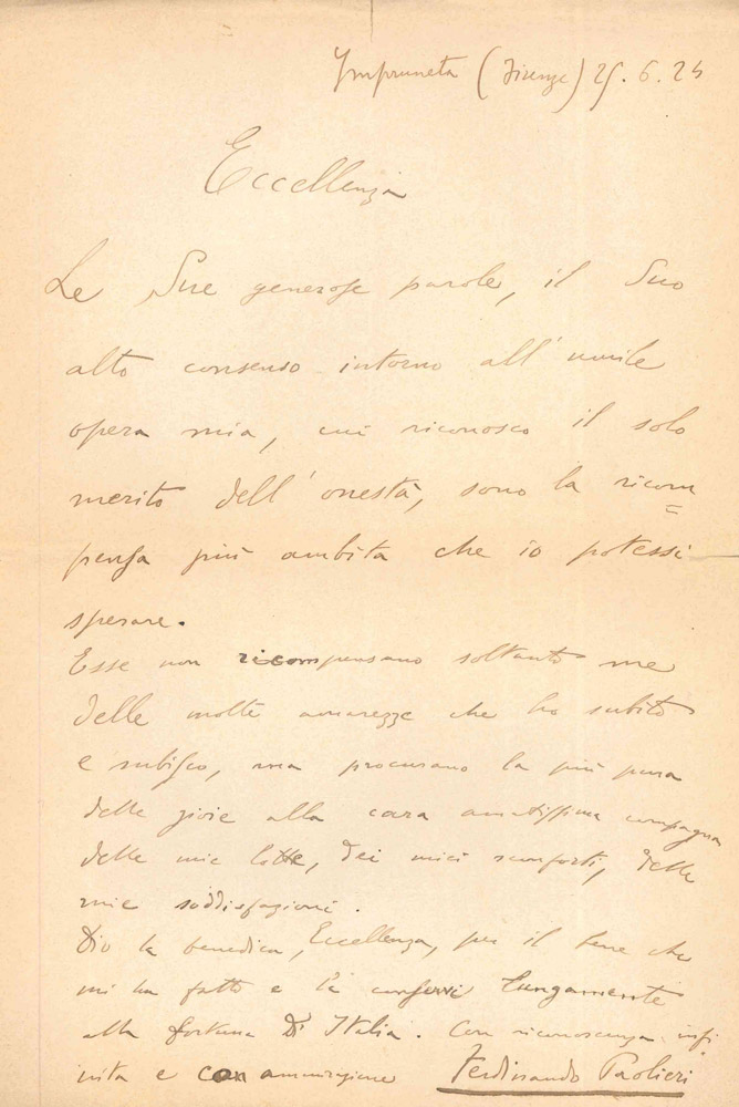 Lettera autografa di ringraziamento a Paolo Boselli