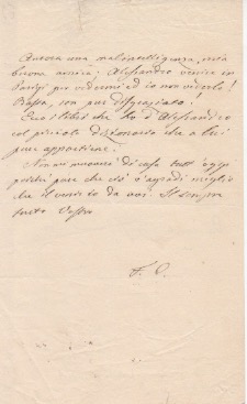 Lettera autografa firmata con iniziali “F. C.” Non datata