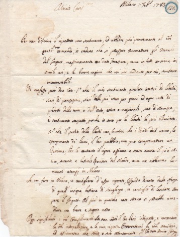 Lettera autografa firmata, datata 1 febbraio 1783 - Milano, inviata …