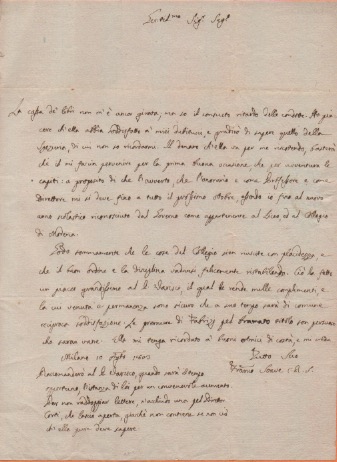 Lettera autografa firmata, datata 10 agosto 1803 - Milano, inviata …