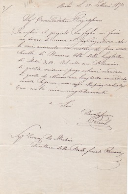 Lettera autografa firmata, datata 22 febbraio 1870 - Brolio, inviata …