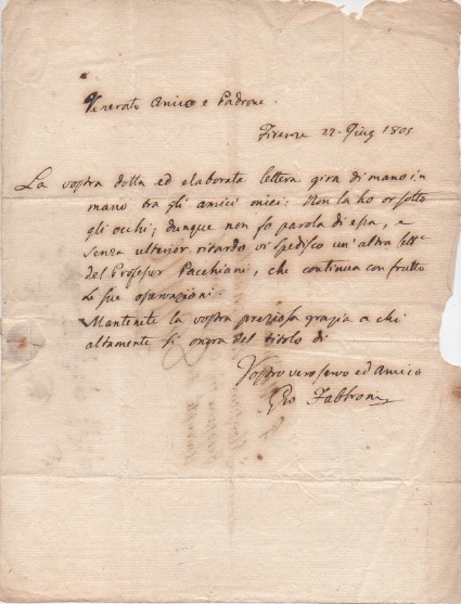 Lettera autografa firmata, datata 22 giugno 1805 - Firenze, inviata …