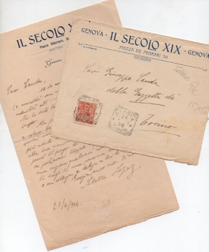 Lettera autografa firmata, datata 24 aprile 1904 - Genova, inviata …