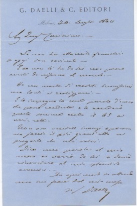 Lettera autografa firmata. Datata 24 luglio 1864.