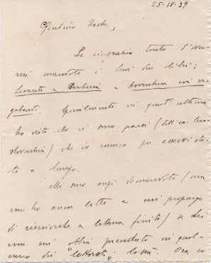 Lettera autografa firmata, datata 25 aprile 1939 - Roma, inviata …