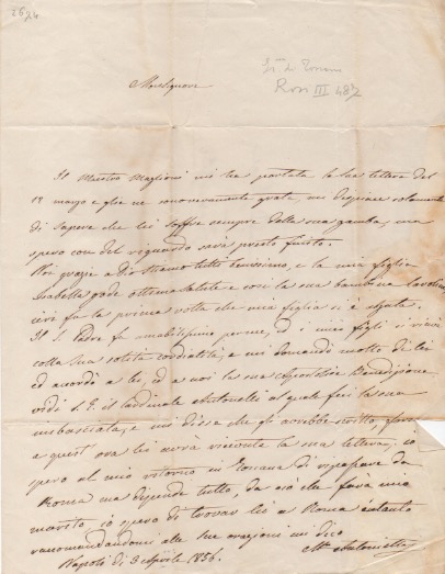 Lettera autografa firmata, datata 3 aprile 1856 - Napoli, inviata …