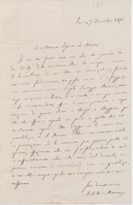 Lettera autografa firmata, datata 7 dicembre 1875 - Roma, inviata …