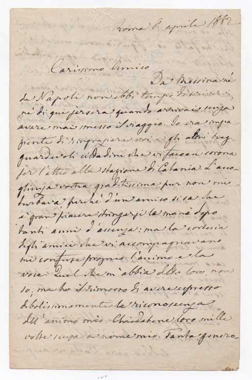 Lettera autografa firmata datata 8 aprile 1882 - Roma, inviata …