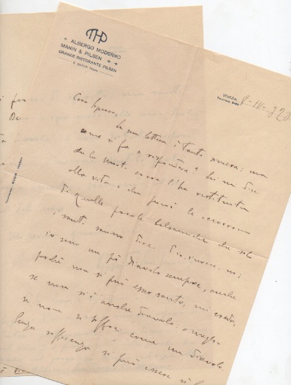 Lettera autografa firmata, datata 8 aprile 1928 - Venezia, inviata …