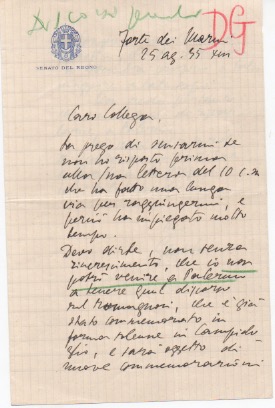 Lettera autografa firmata, datata Forte dei Marmi 25 agosto 1935, …