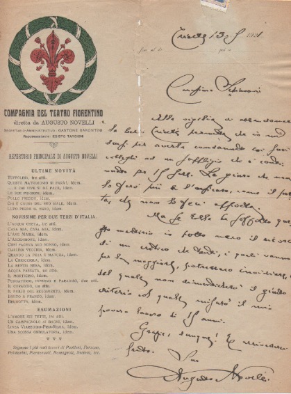 Lettera autografa firmata, datata Trieste 13 settembre 1921, inviata allo …