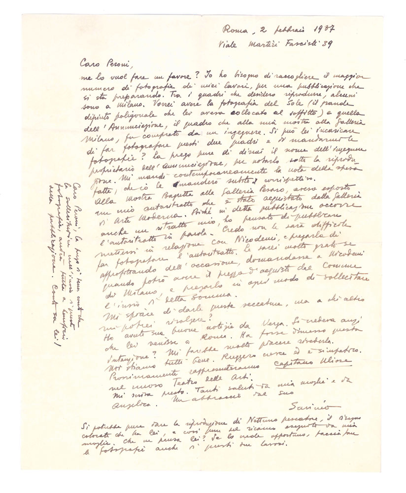 Lettera autografa firmata, inviata a Carlo Peroni