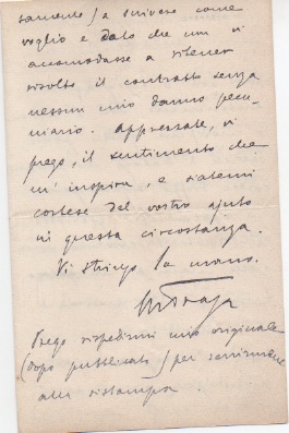 Lettera autografa firmata inviata a “Caro Lodi”. Non datata.