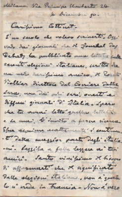 Lettera autografa firmata inviata a Cottinet. Datata 4 dicembre 1890.