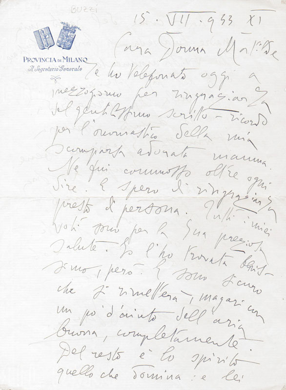 Lettera autografa firmata inviata a Donna Matilde