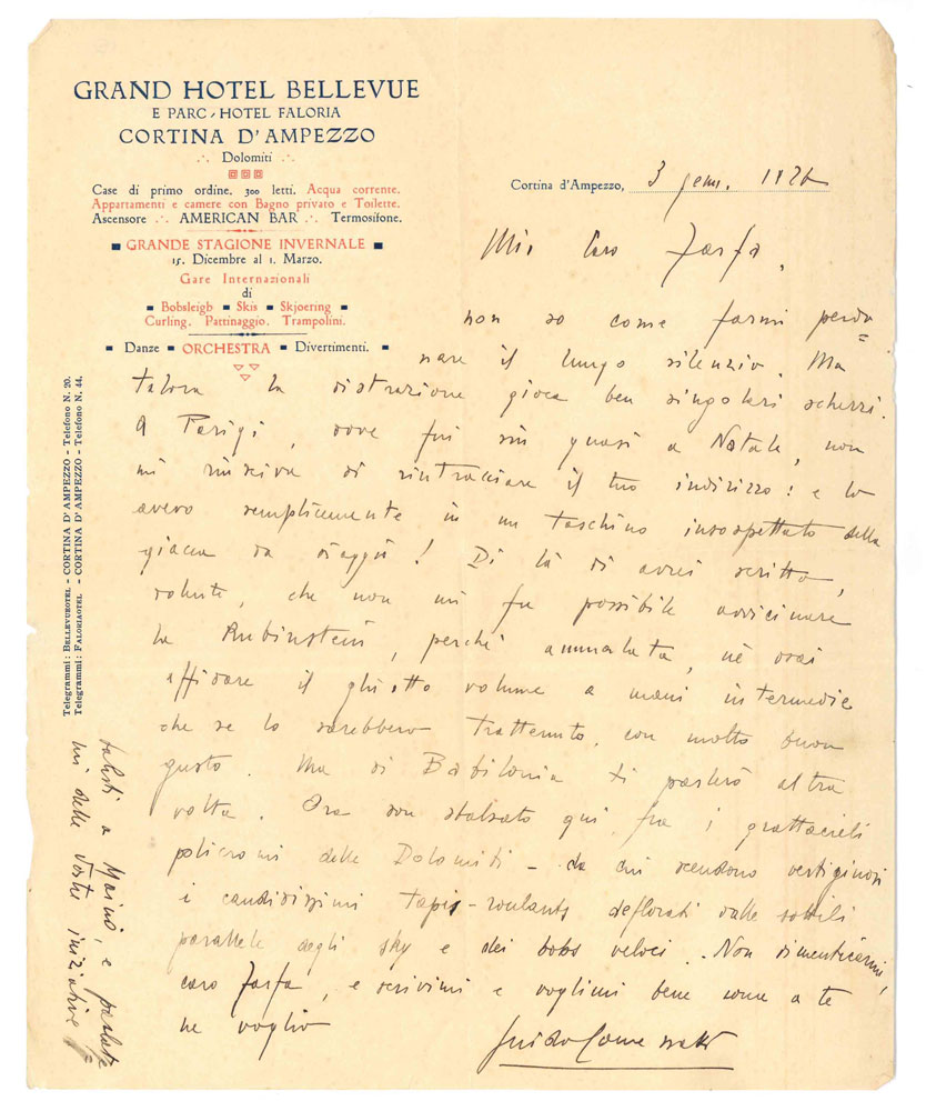 Lettera autografa firmata inviata, a Farfa (Vittorio Tomassini)