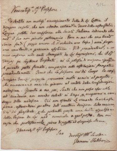 Lettera autografa firmata inviata a Giacomo Sacchetti, Pisa