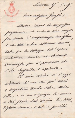 Lettera autografa firmata inviata a Giorgi. Datata 25 maggio 1915.