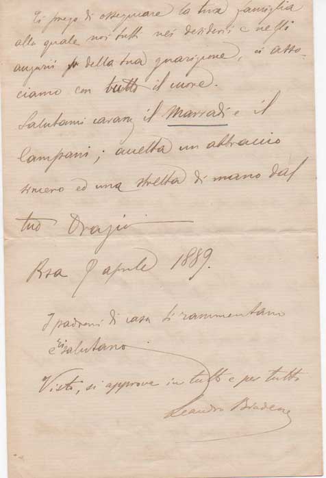 Lettera autografa firmata inviata a “Giovanni”