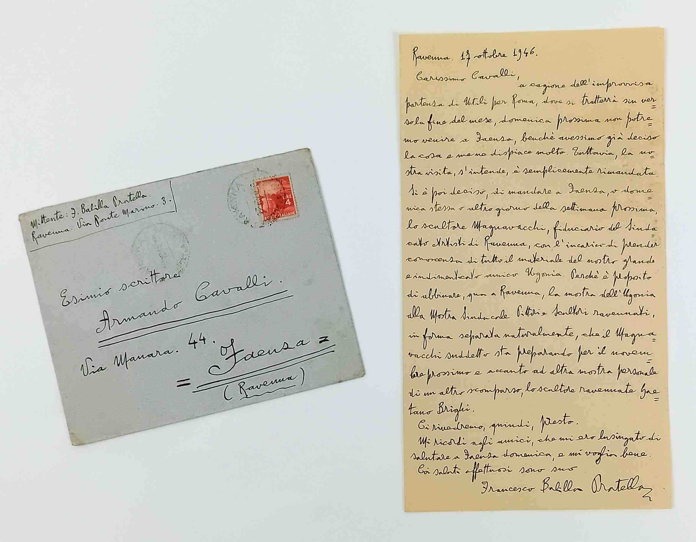 Lettera autografa firmata inviata ad Armando Cavalli