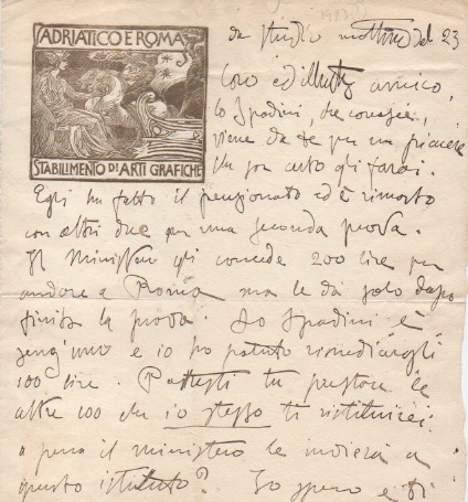 Lettera autografa firmata inviata ad un amico. Datata “mattina del …