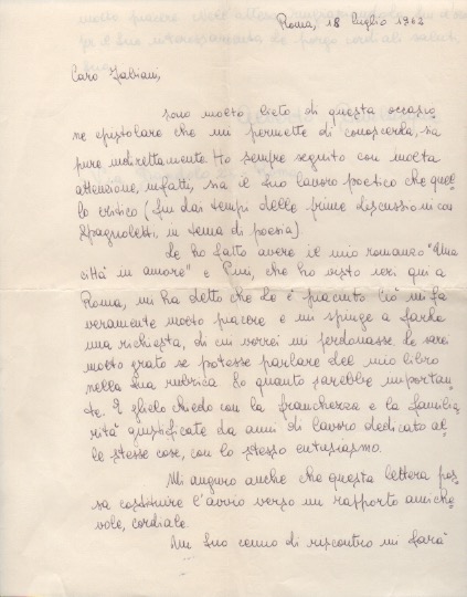 Lettera autografa firmata inviata al poeta e giornalista Enzo Fabiani. …