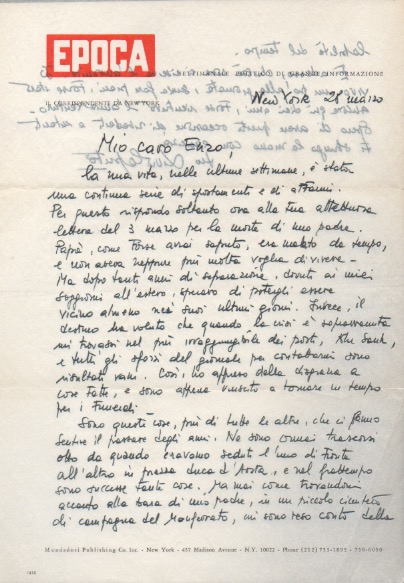 Lettera autografa firmata inviata al poeta e giornalista Enzo Fabiani. …