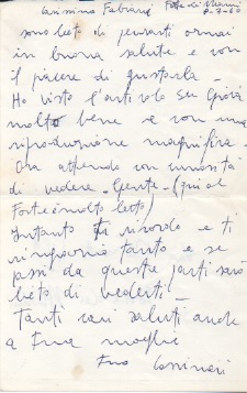 Lettera autografa firmata inviata al poeta e giornalista Enzo Fabiani. …