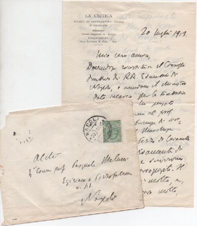 Lettera autografa firmata inviata al professor di Diritto Civile Pasquale …