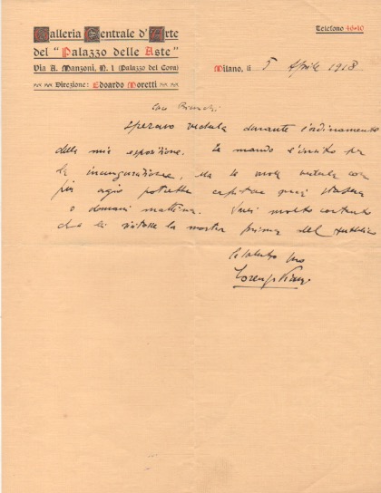 Lettera autografa firmata inviata al sig. Bianchi. Datata 5 aprile …