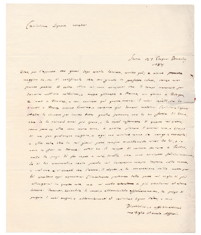 Lettera autografa firmata, inviata alla madre